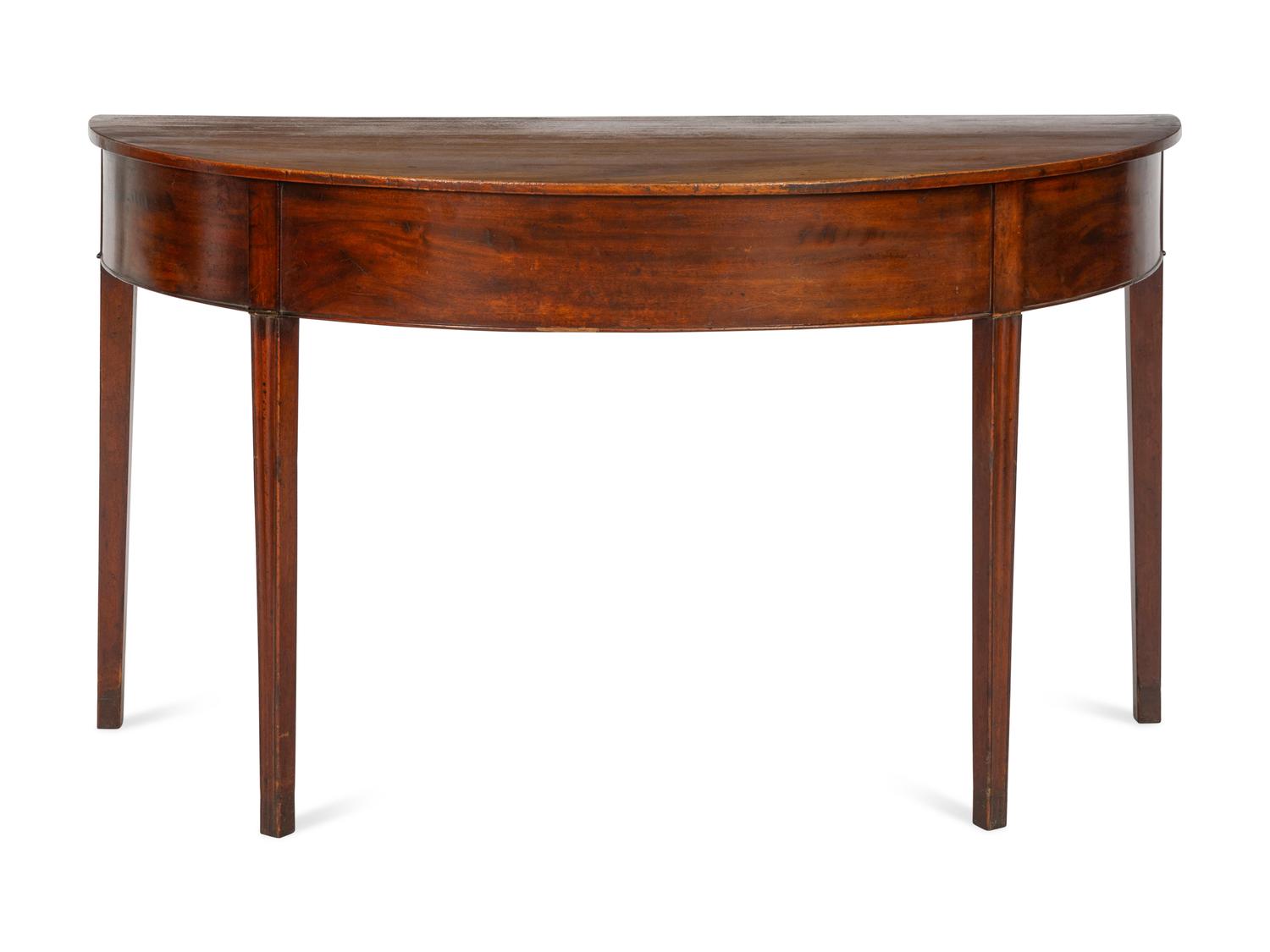 A Pair of George III Mahogany Demilune Console Tables