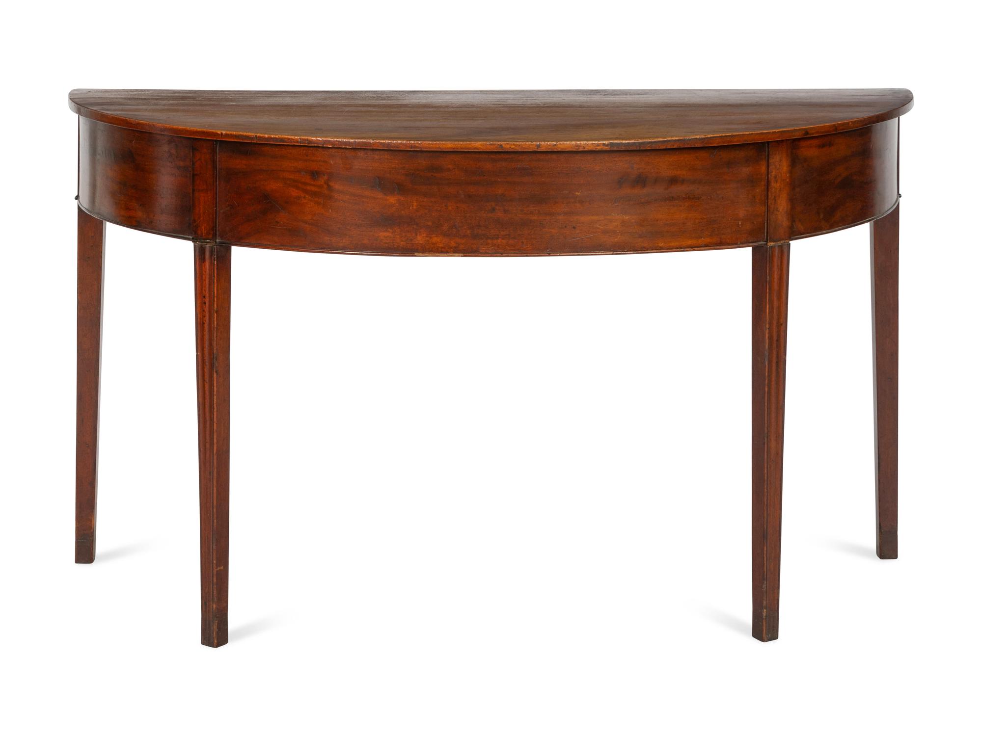 A Pair of George III Mahogany Demilune Console Tables