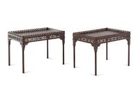A Pair of Chinese Chippendale Style Mahogany Side Tables