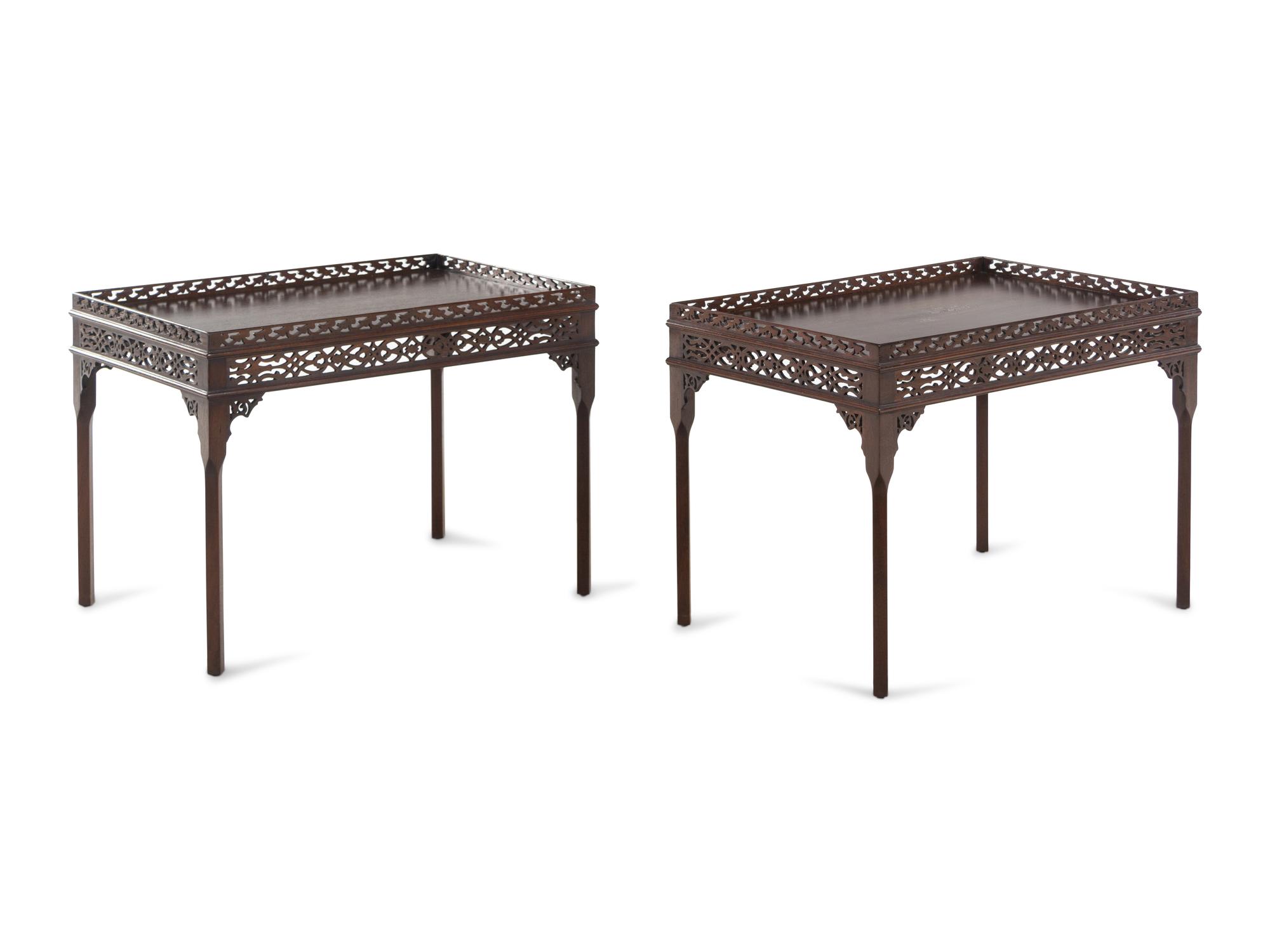 A Pair of Chinese Chippendale Style Mahogany Side Tables