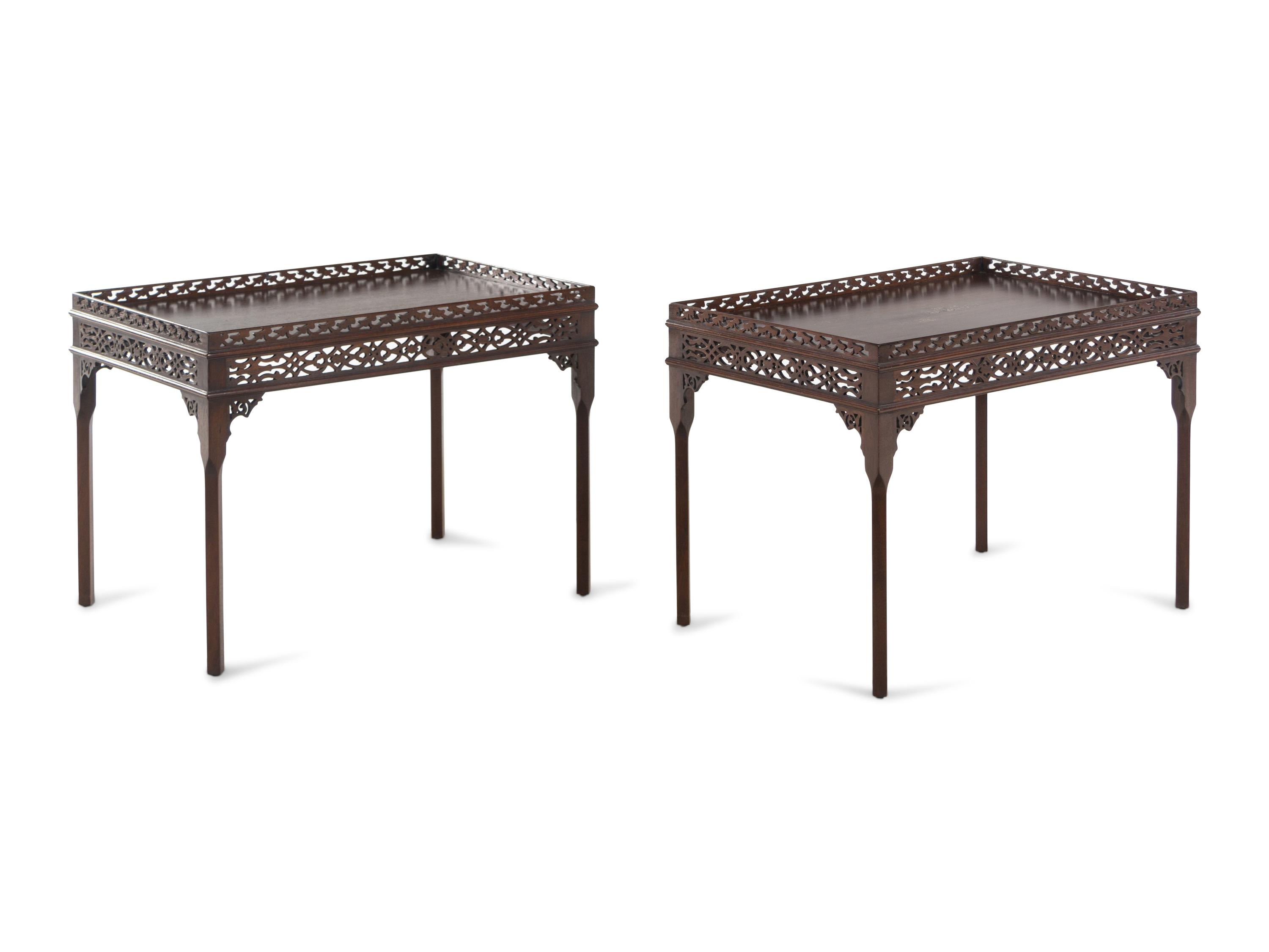 A Pair of Chinese Chippendale Style Mahogany Side Tables