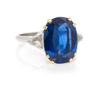 A Platinum, Yellow Gold, Sapphire and Diamond Ring, 4.10 dwts.