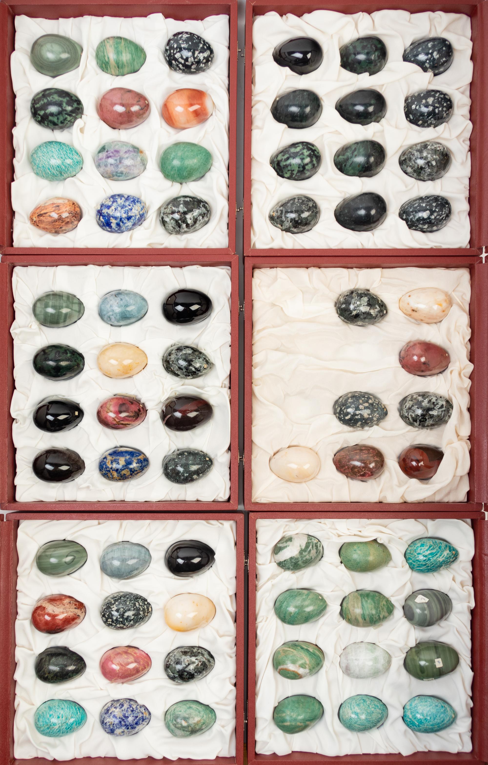 A Collection of Sixty-Six Russian Hardstone and Semi-Precious Stone Eggs