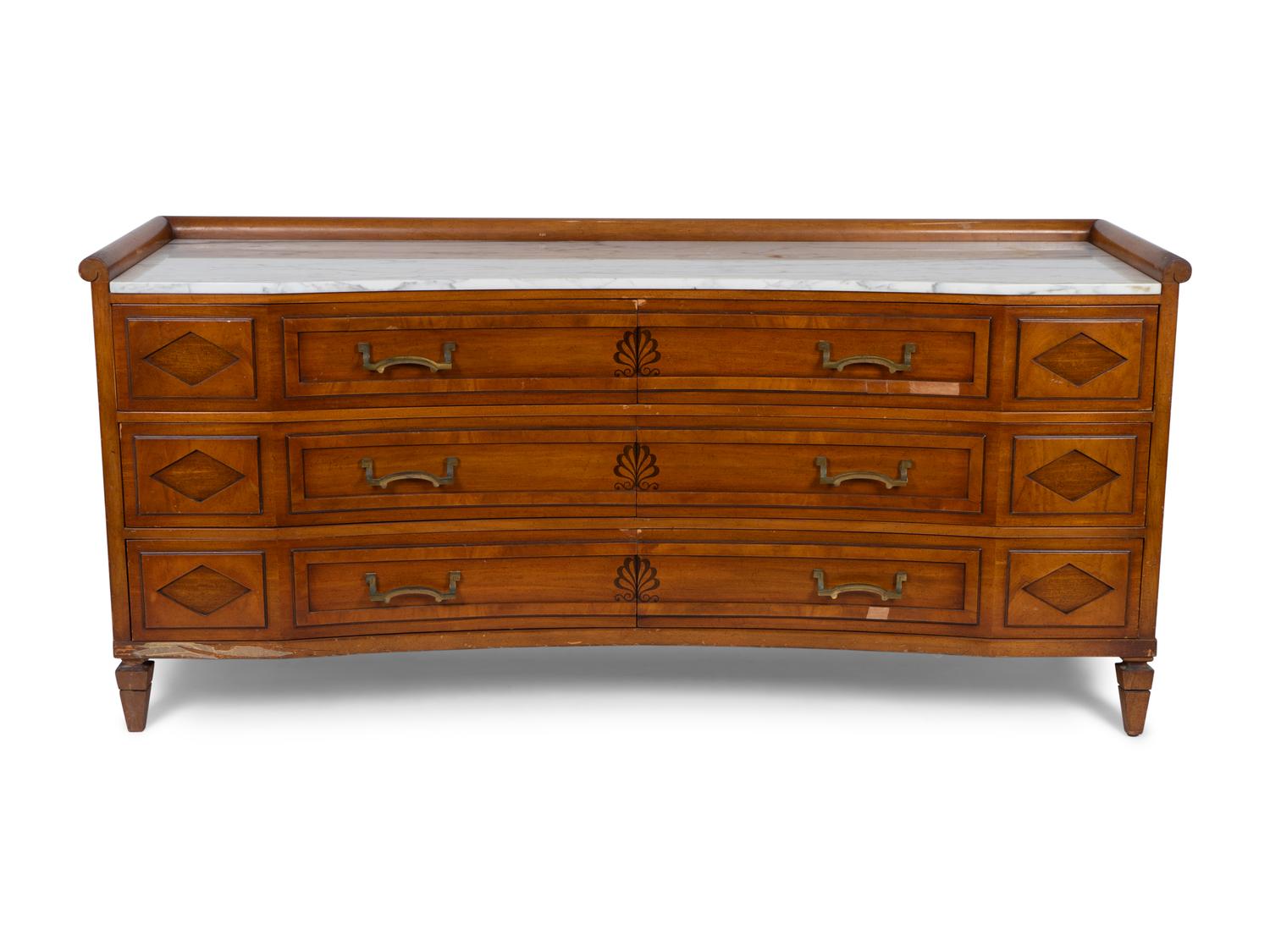 A Directoire Style White Marble Top Mahogany Dresser — 20TH CENTURY