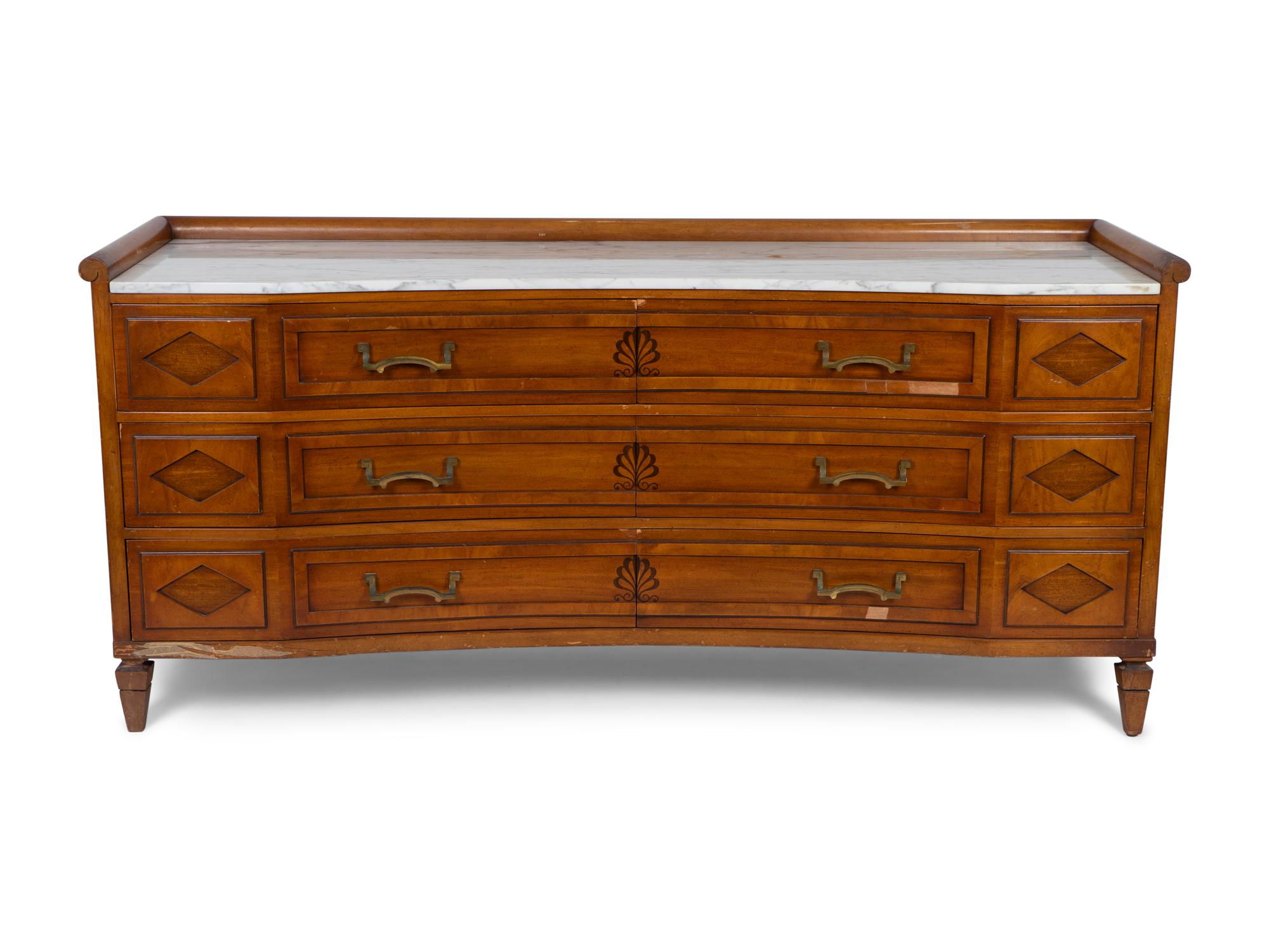 A Directoire Style White Marble Top Mahogany Dresser — 20TH CENTURY