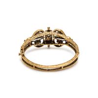 YELLOW GOLD, DIAMOND, SEED PEARL AND ENAMEL BANGLE BRACELET
