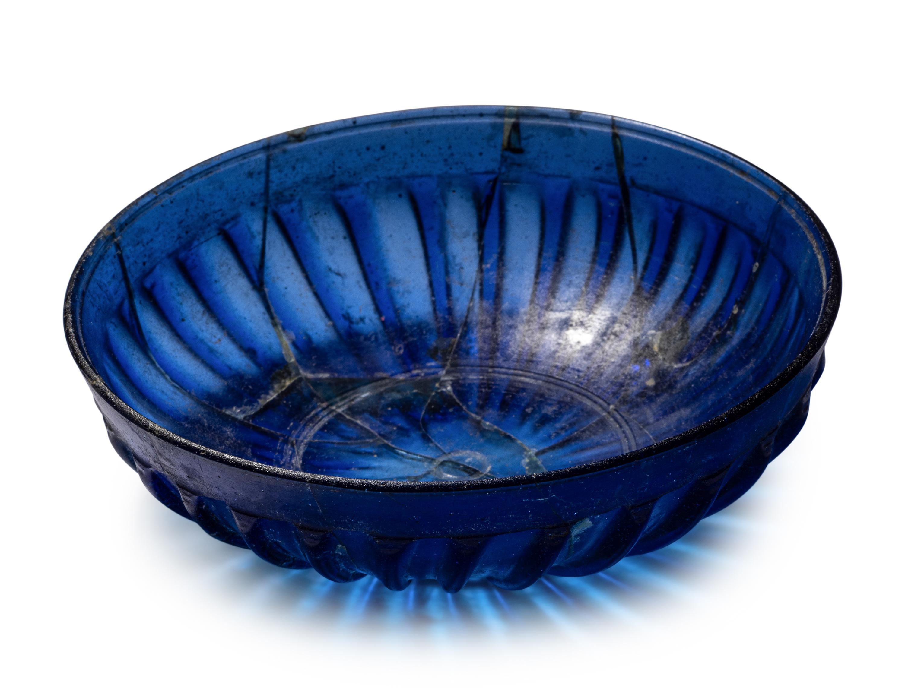 A Roman Glass Ribbed Bowl