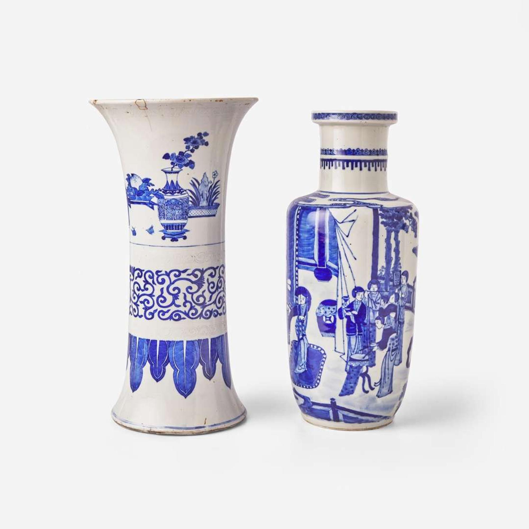 Two Chinese blue and white decorated porcelain vases 青花瓷瓶兩件 Probably Guangxu period ???