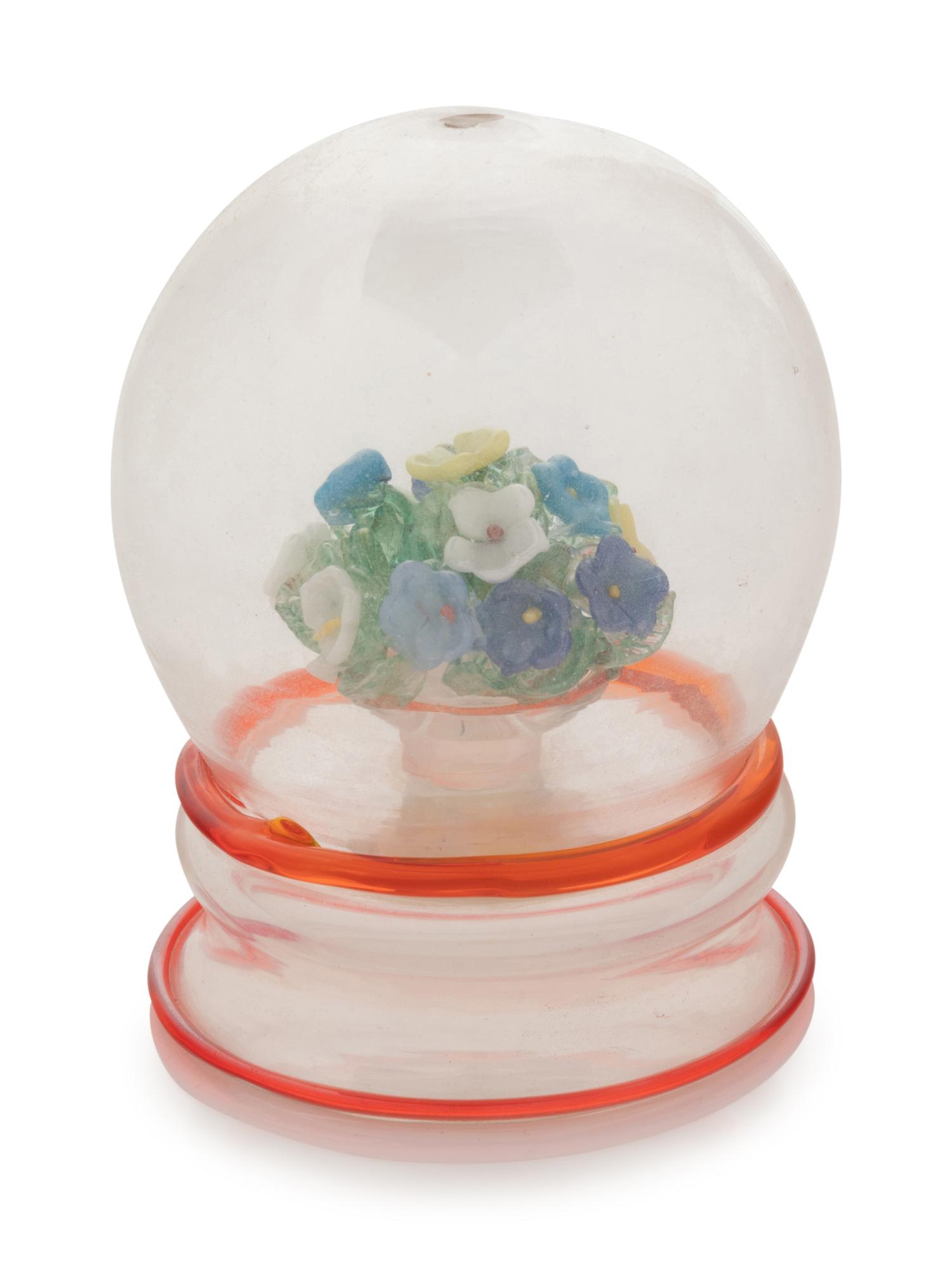 A Flower Bouquet Globe Form Blown Glass Paperweight