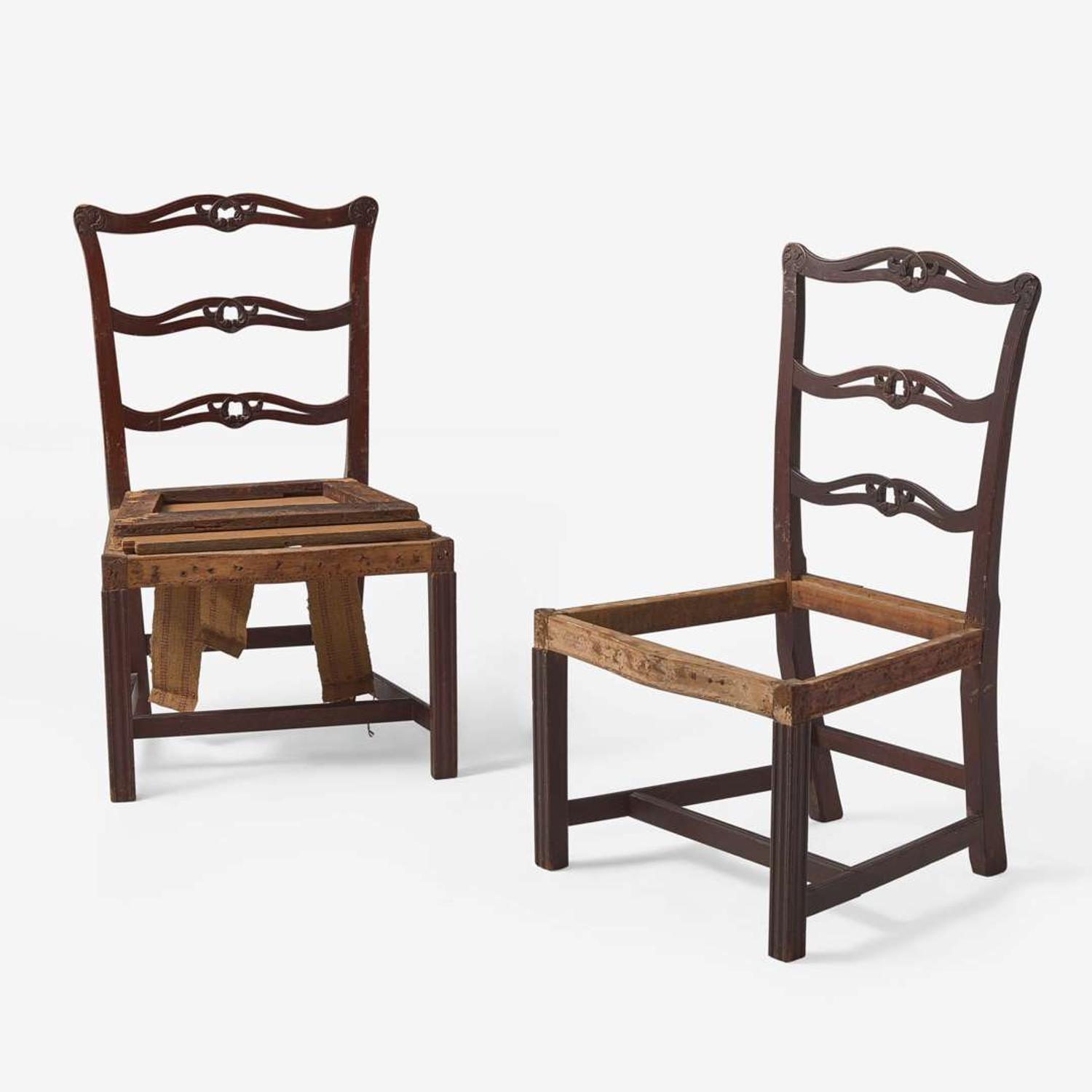 A pair of Chippendale carved mahogany ribbon-back side chairs, Probably Massachusetts, circa 1790-1800