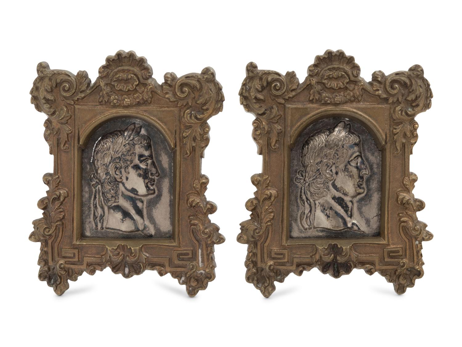 A Pair of Neoclassical Gilt and Silvered Bronze Plaques
