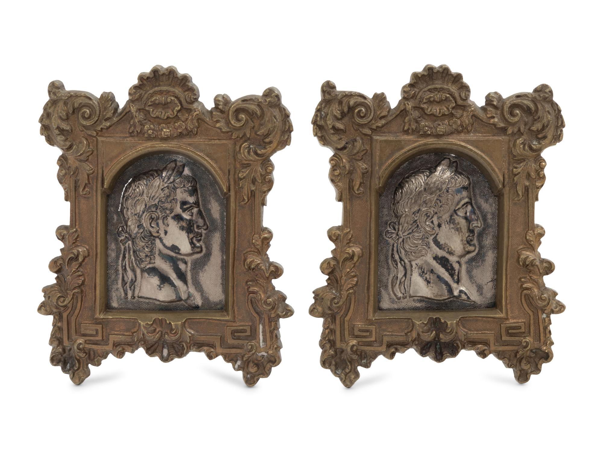 A Pair of Neoclassical Gilt and Silvered Bronze Plaques
