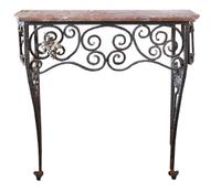 A Fer Forge Console Table with Marble Top 37.5" W x 12.5" D x 40.5" H — France, Early 20th Century