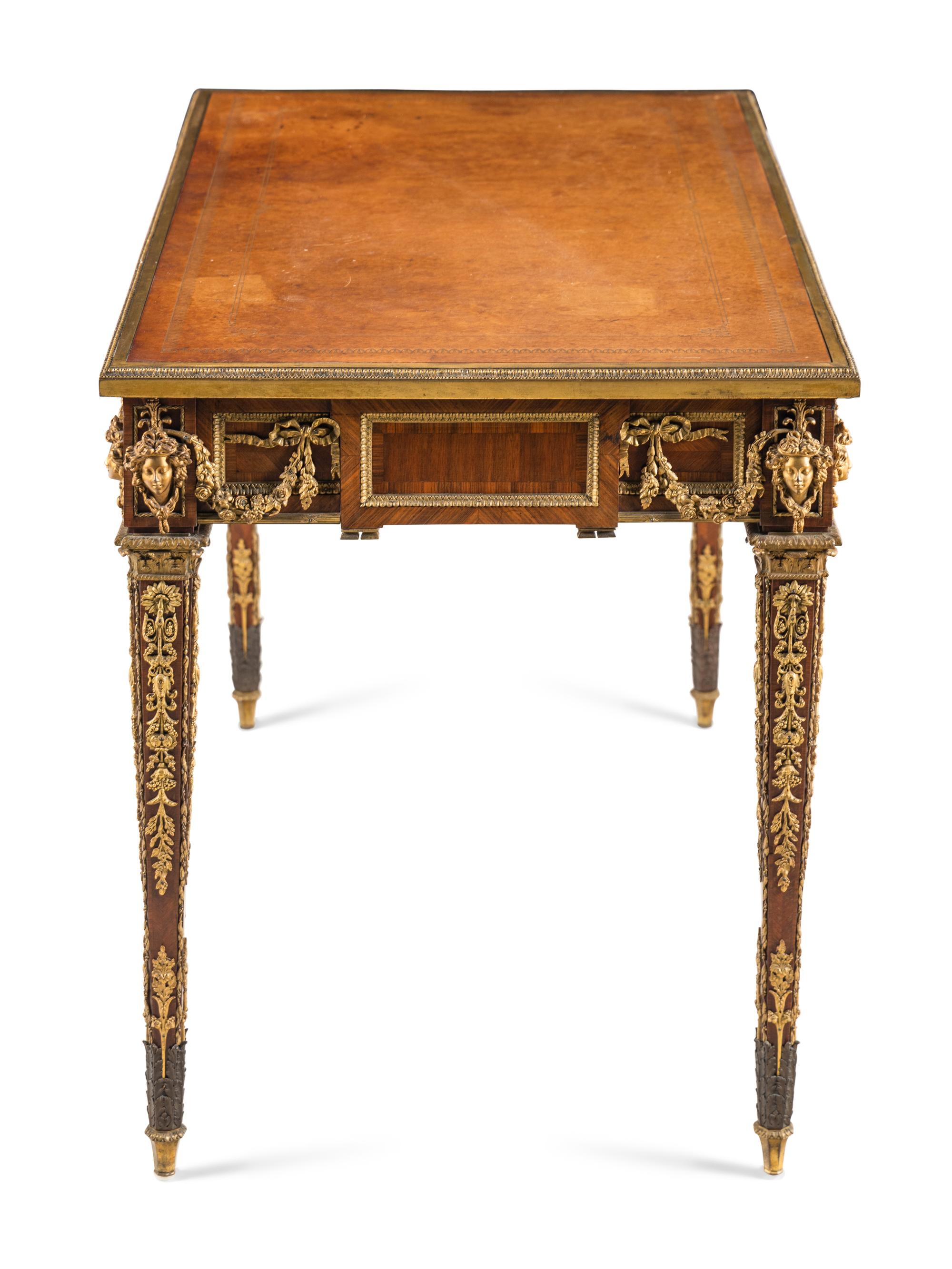 A French Gilt Bronze and Jasperware Mounted Kingwood and Parquetry Writing Table