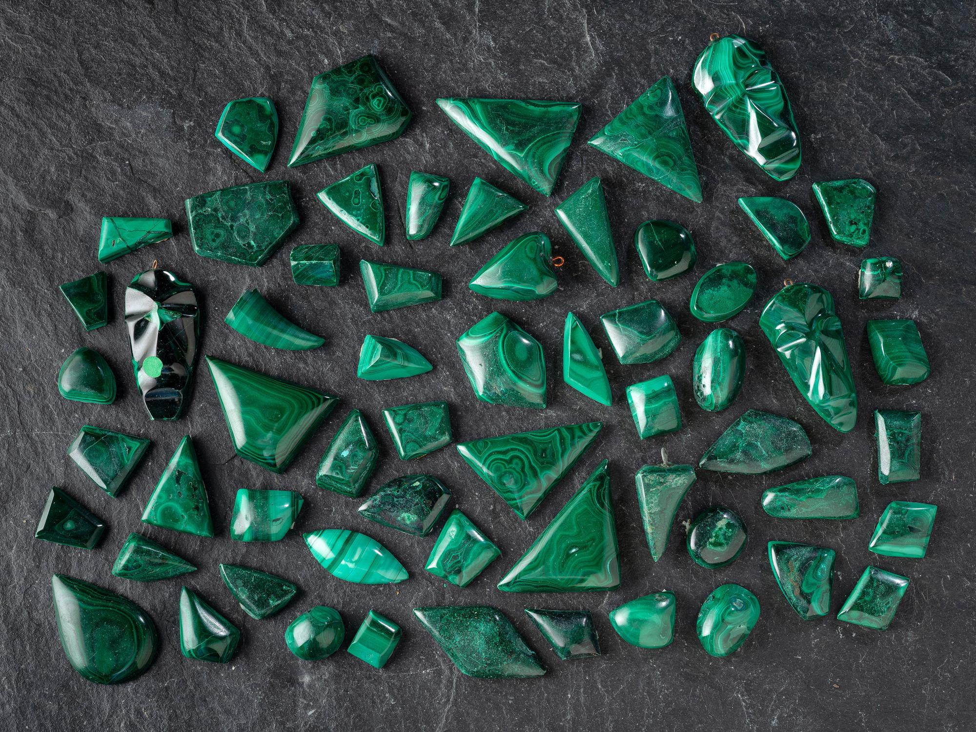 Group of Loose Malachite Cabochons and Stones