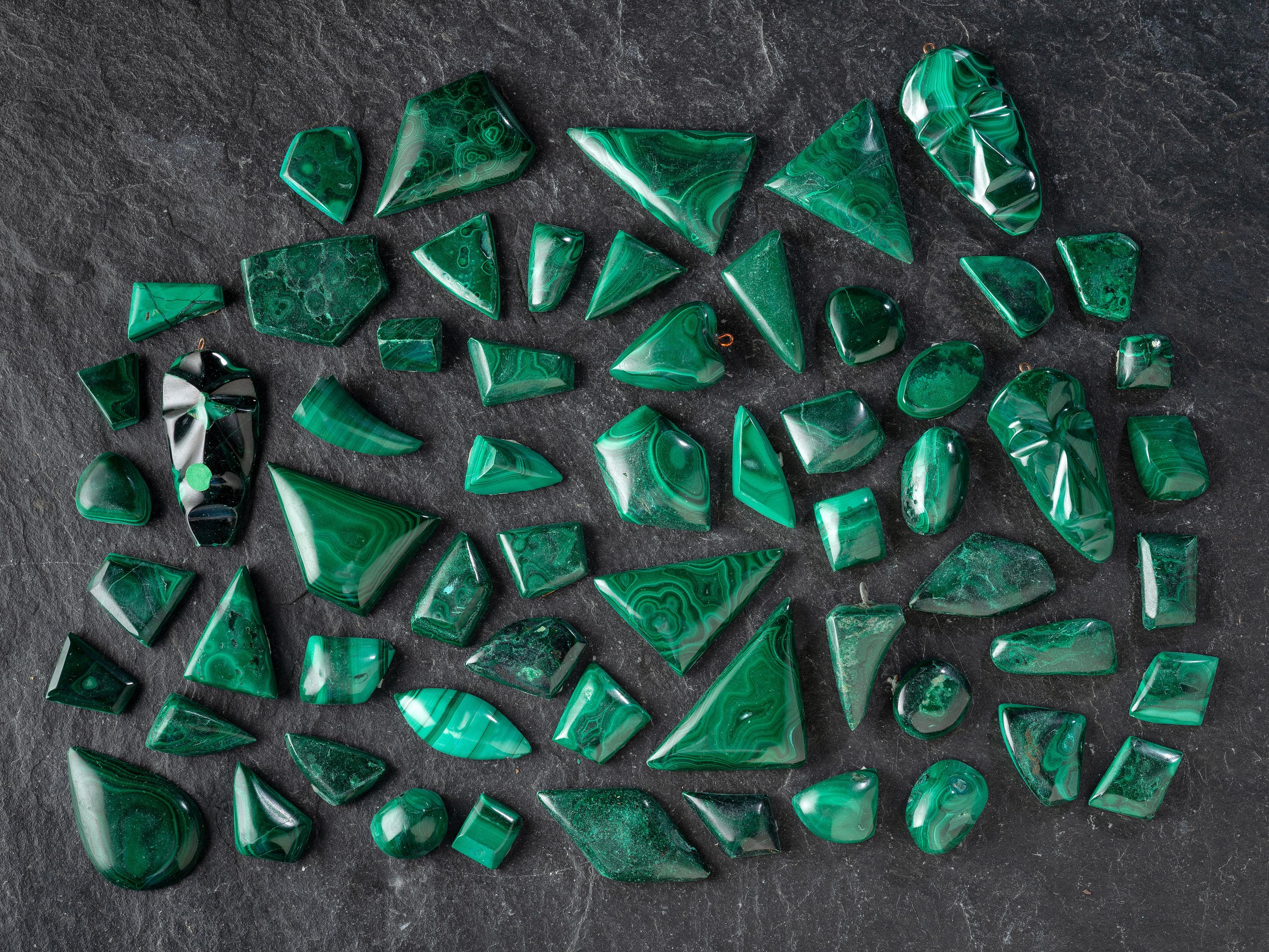 Group of Loose Malachite Cabochons and Stones