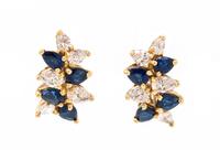 A Pair of Yellow Gold, Diamond, and Sapphire Earrings,