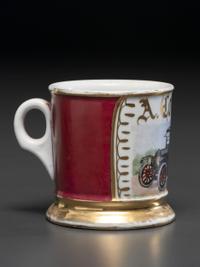 A Porcelain Shaving Mug Depicting an Automobile