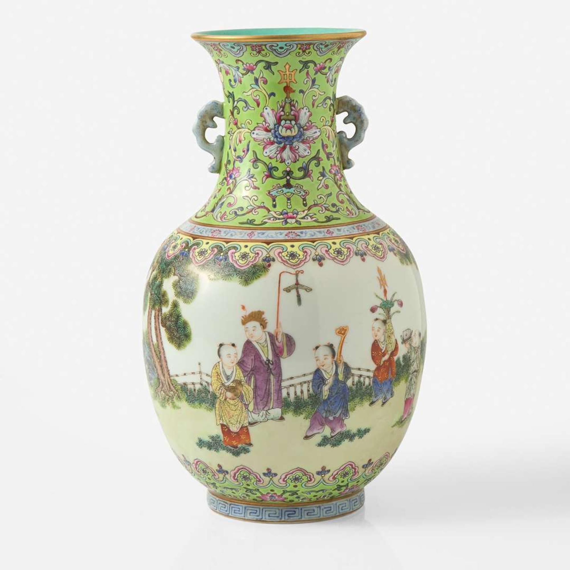 A Chinese famille rose-decorated "Boys" vase 粉彩嬰戲瓶