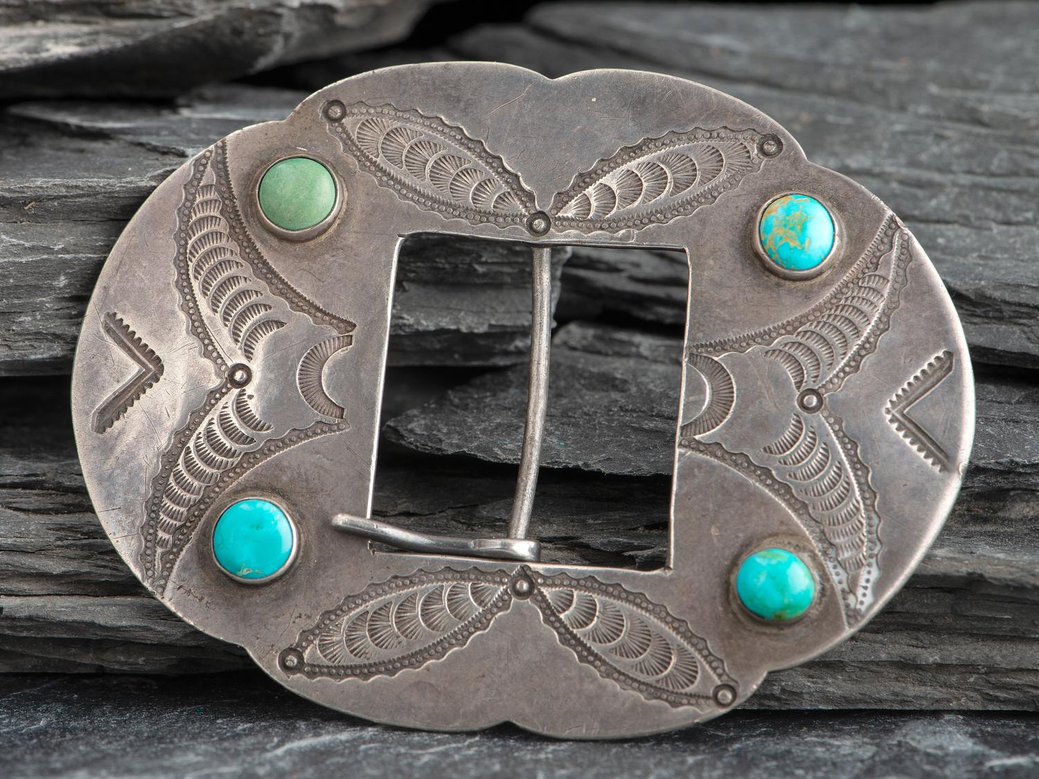Navajo Ingot and Turquoise Belt Buckle