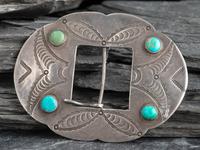 Navajo Ingot and Turquoise Belt Buckle