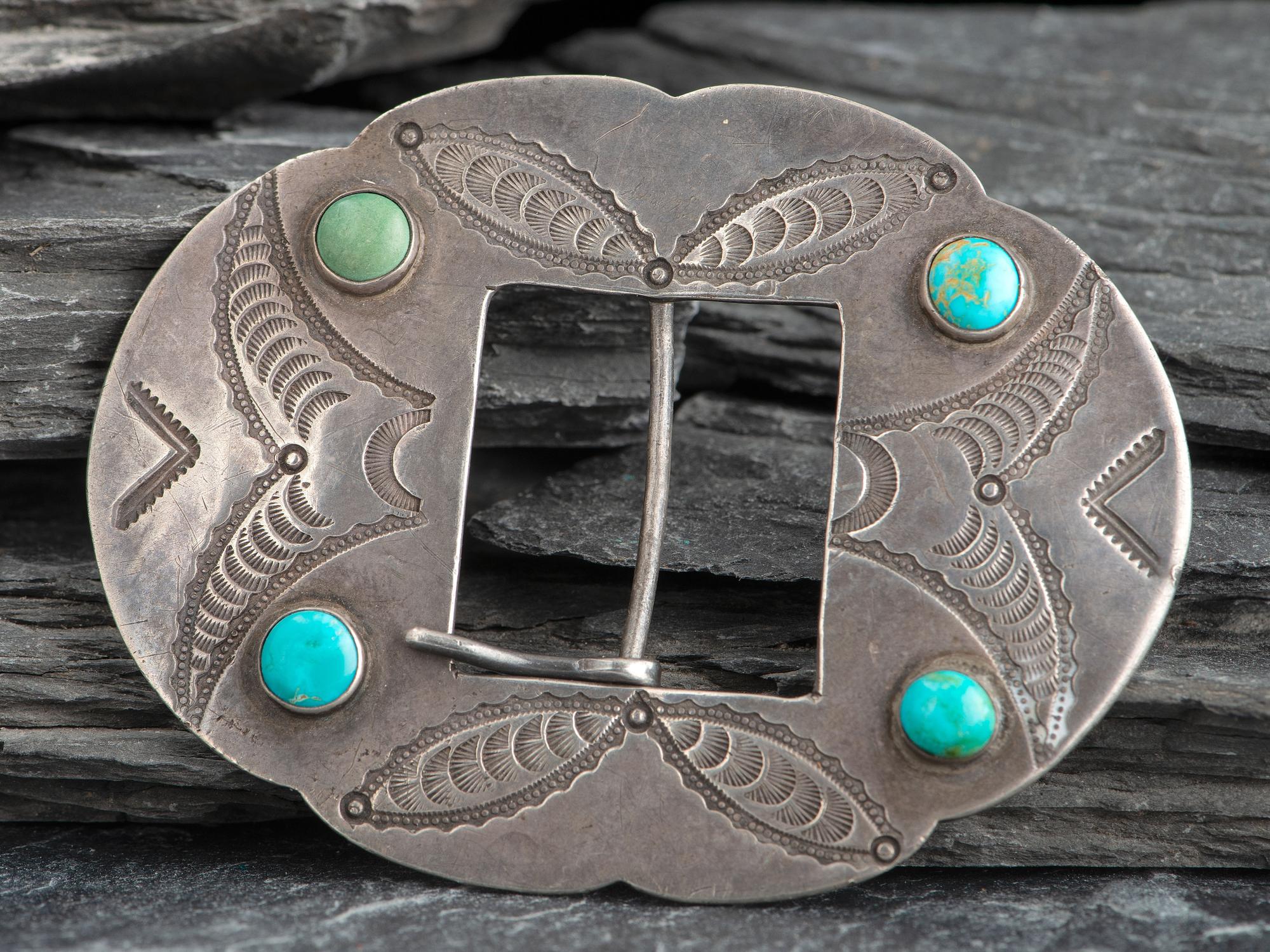 Navajo Ingot and Turquoise Belt Buckle