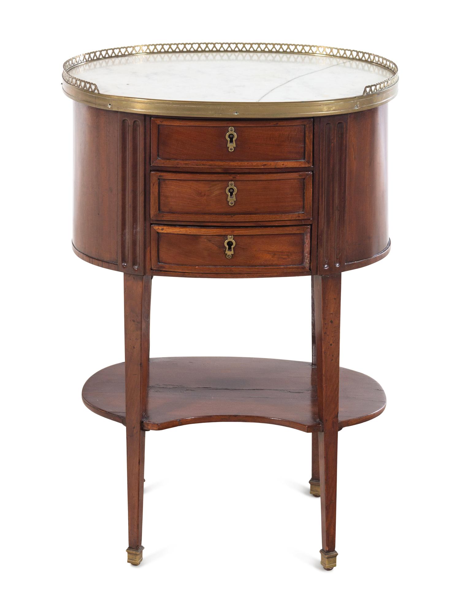 A Louis XVI Style Mahogany Marble-Top Side Table