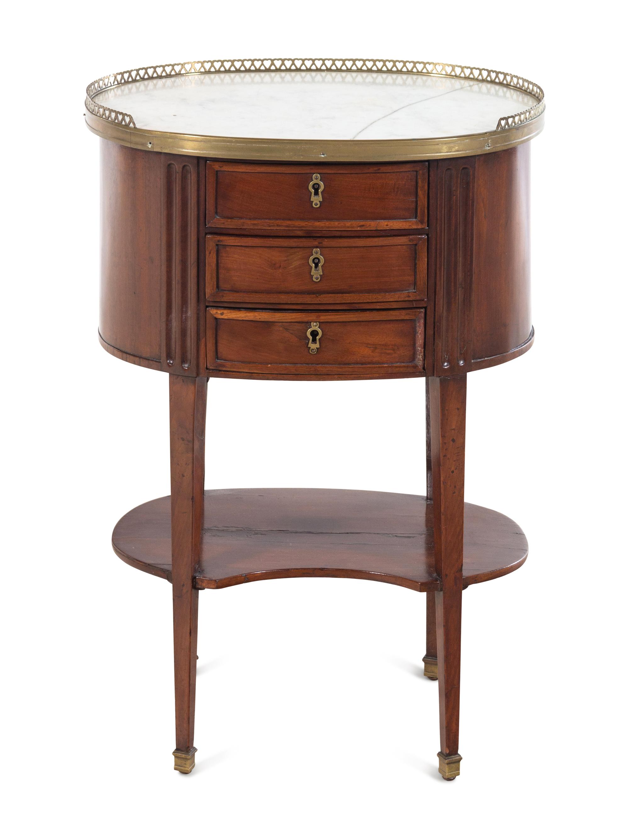 A Louis XVI Style Mahogany Marble-Top Side Table