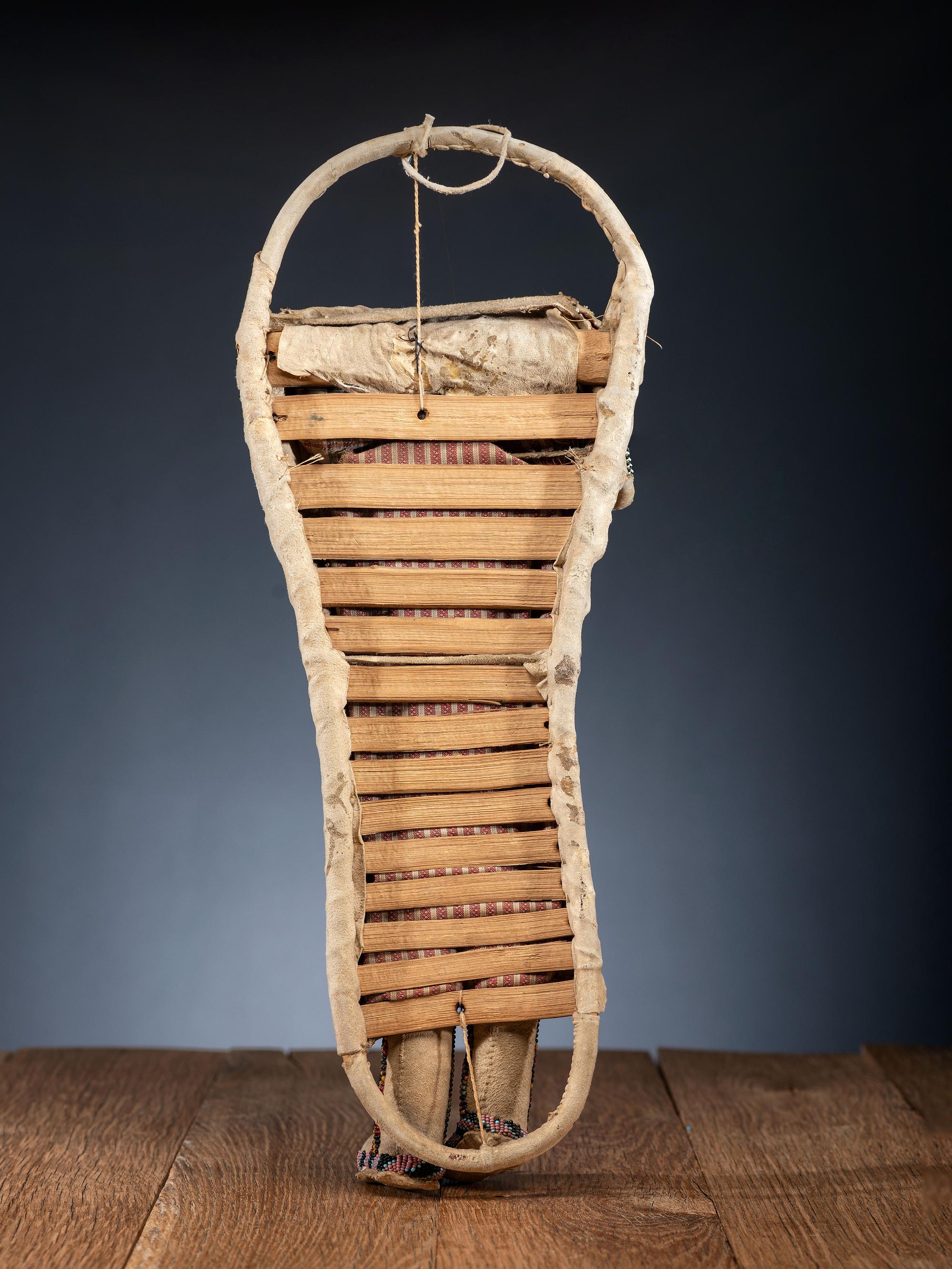 Apache Beaded Hide Cradle, with Doll