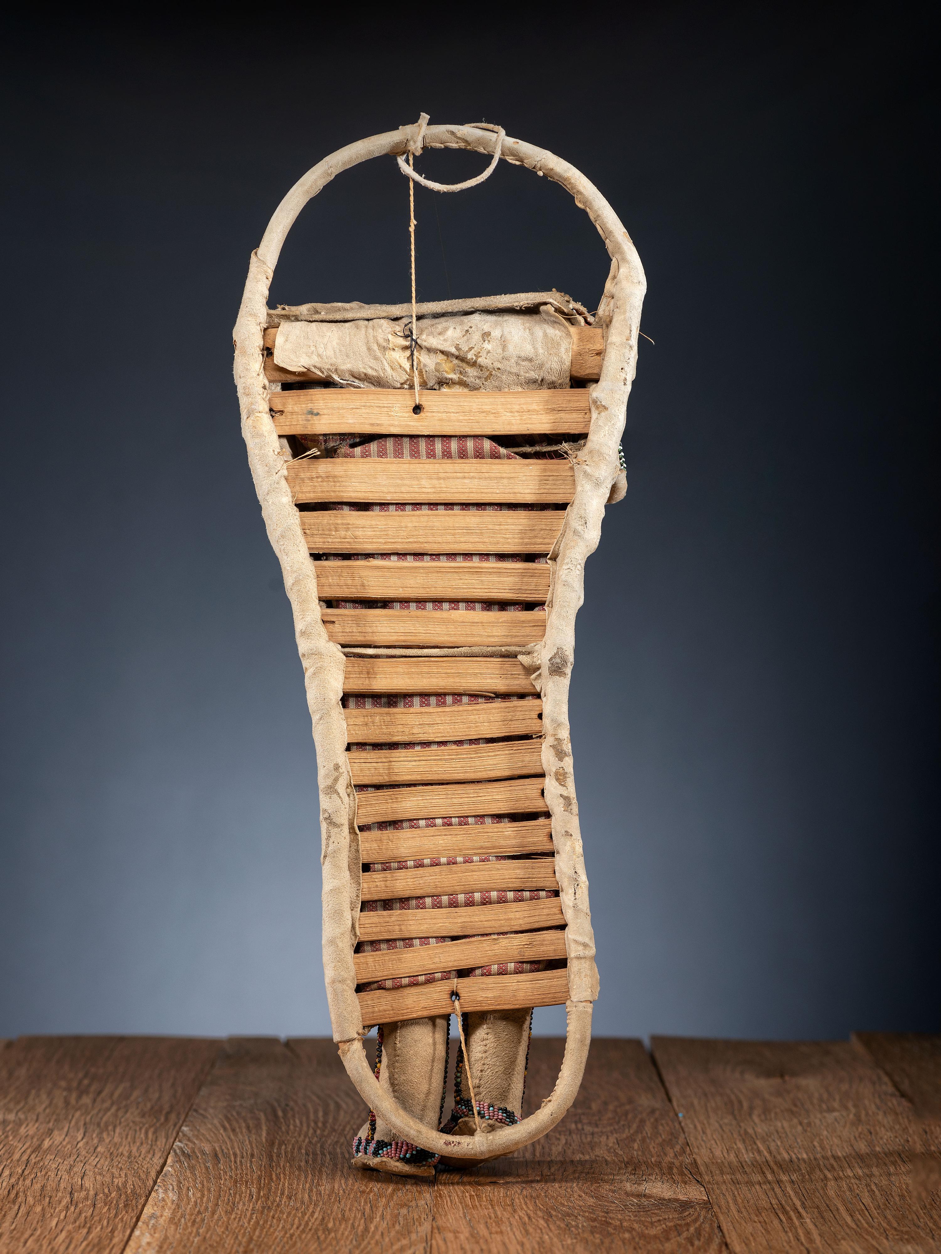 Apache Beaded Hide Cradle, with Doll