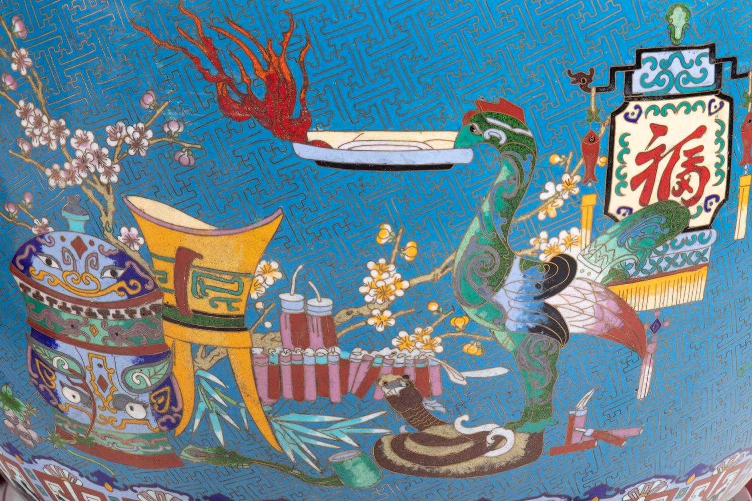 A Pair of Chinese Cloisonné Fish Bowls and Stands