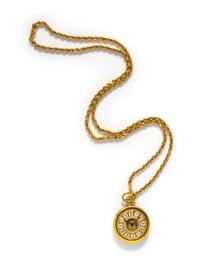 SOVEREIGN, OPEN FACE POCKET WATCH ON YELLOW GOLD CHAIN