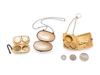 Two Gilt Metal Coin Purses, a Shell Purse and a Group of Needlework Tools