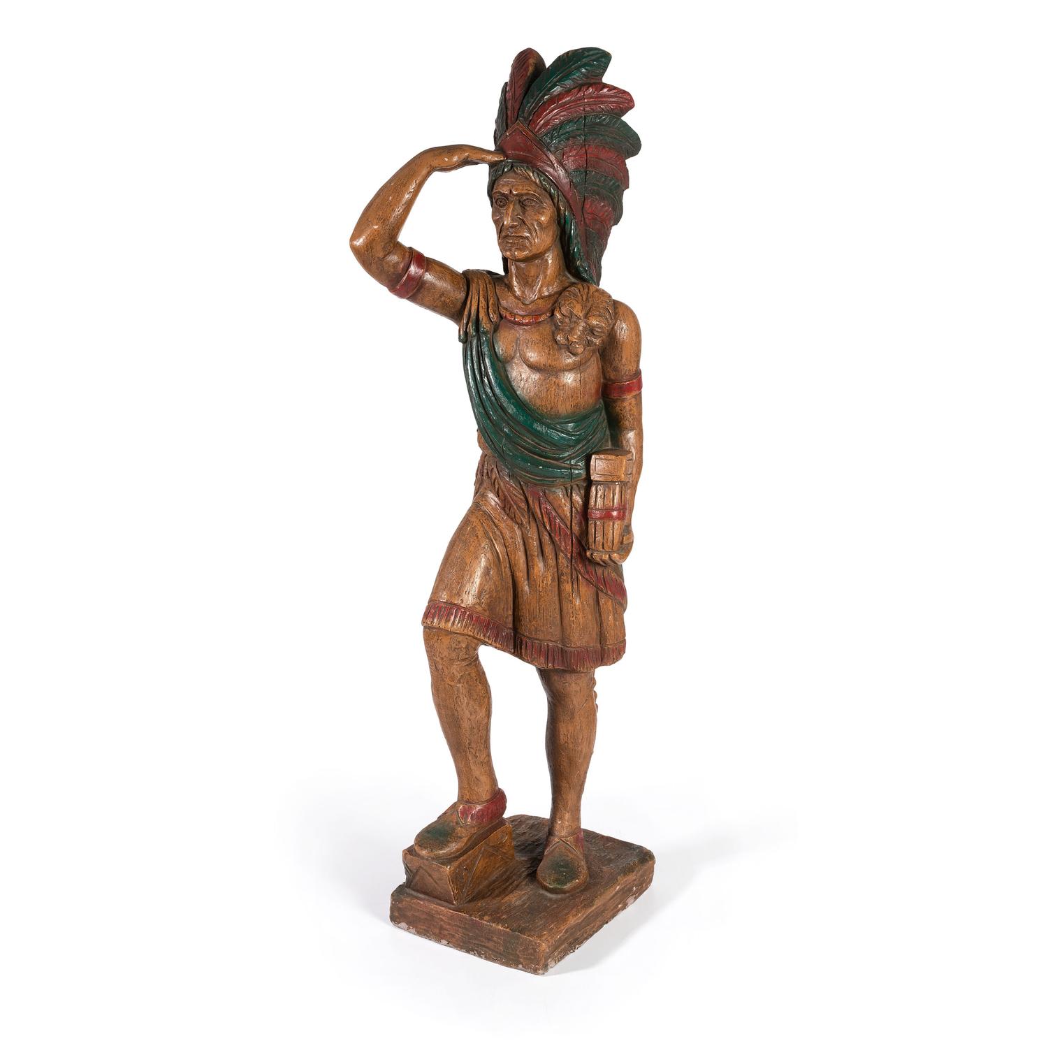 A Cigar Store Indian in Plaster with Polychrome Decoration
