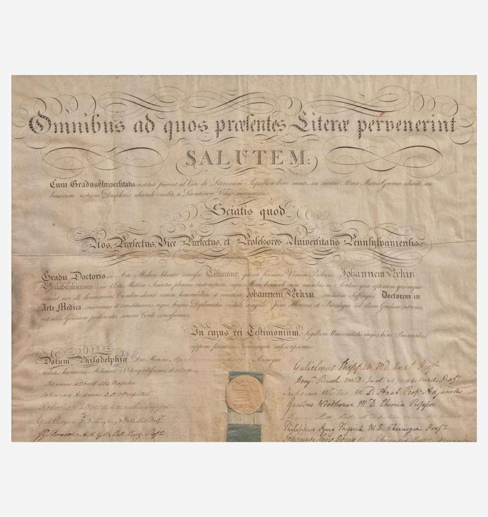 [Declaration of Independence] [Pennsylvania] Rush, Benjamin Partially-Printed Document, signed