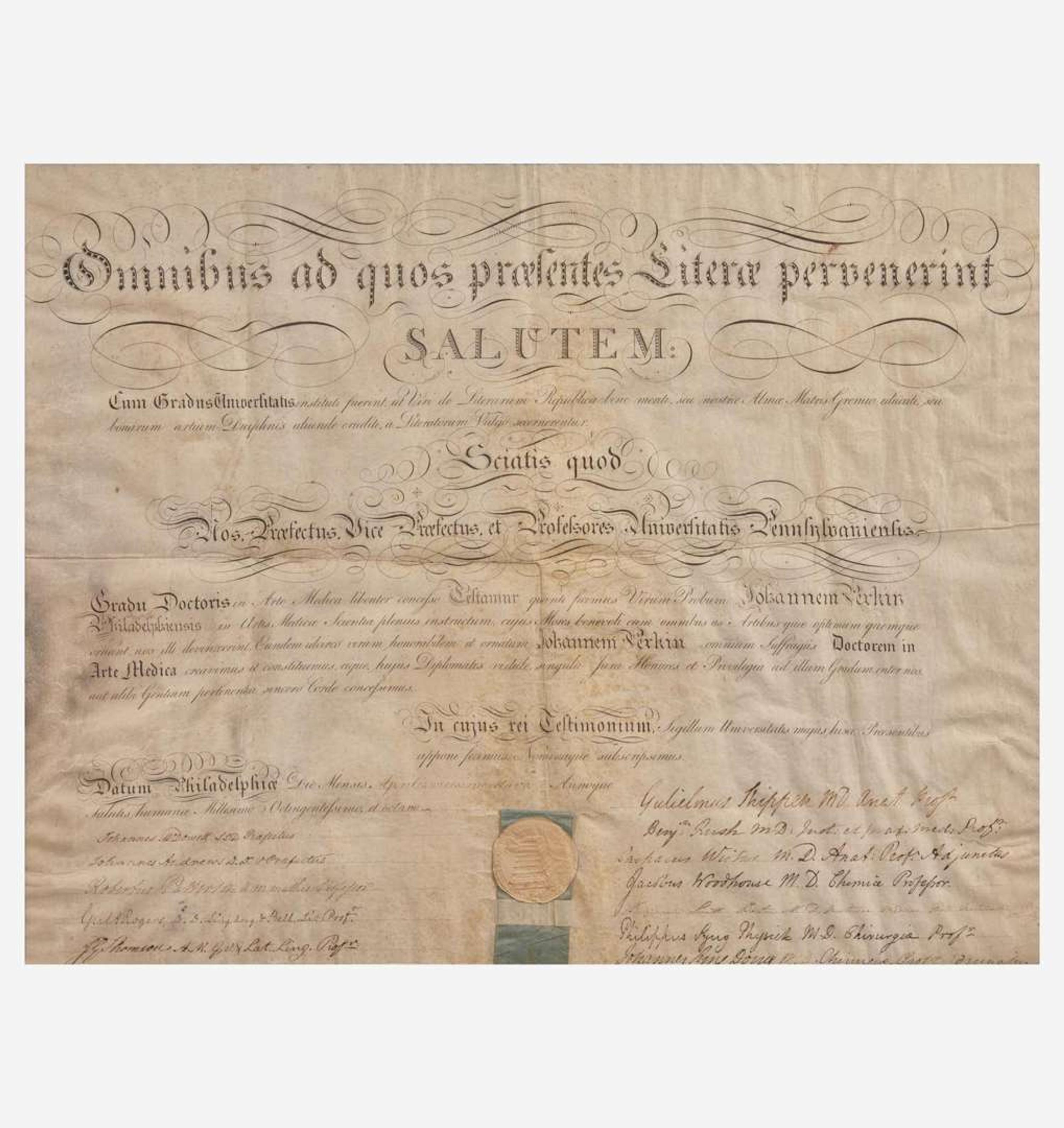[Declaration of Independence] [Pennsylvania] Rush, Benjamin Partially-Printed Document, signed