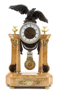 A Louis XVI Style Parcel-Gilt, Patinated Bronze and Marble Portico Clock — EARLY 20TH CENTURY