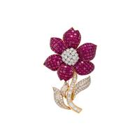 RUBY AND DIAMOND FLOWER BROOCH
