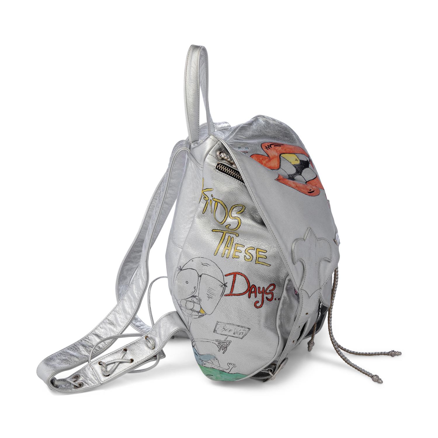 CHROME HEARTS, SILVER LEATHER GRAFFITI BACKPACK, 1995