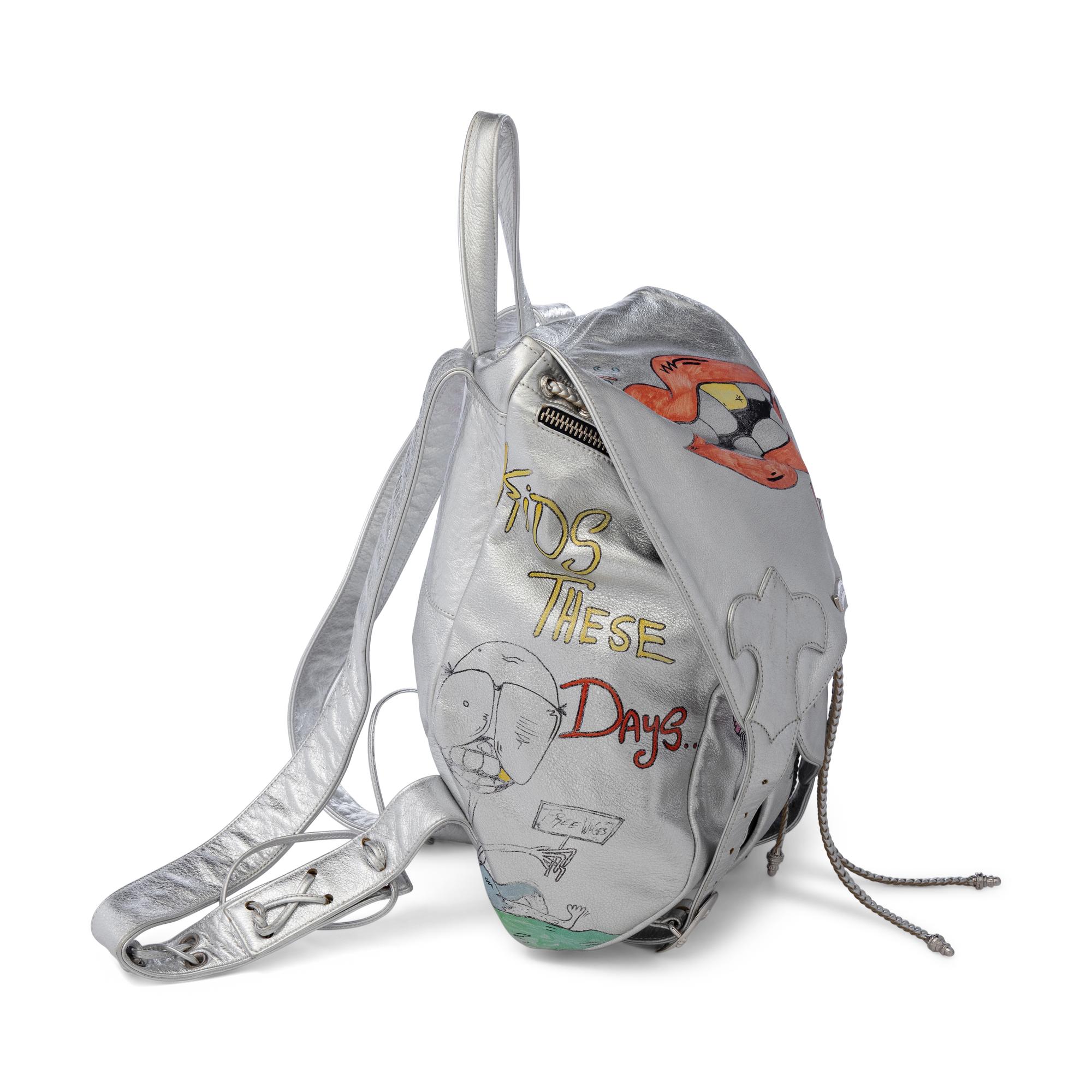 CHROME HEARTS, SILVER LEATHER GRAFFITI BACKPACK, 1995