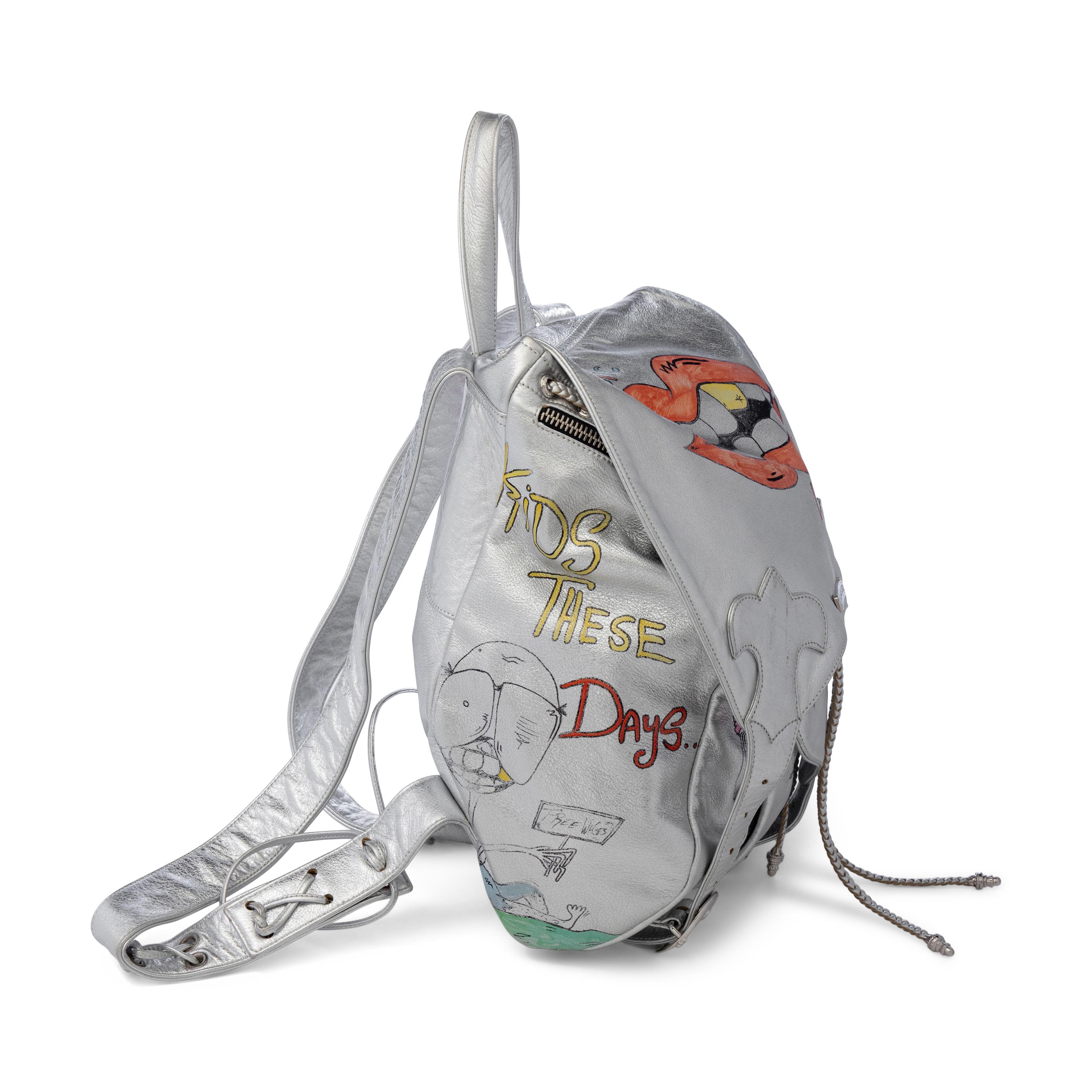CHROME HEARTS, SILVER LEATHER GRAFFITI BACKPACK, 1995