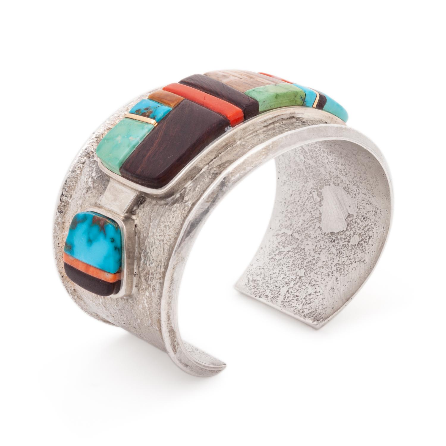 Tufa Cast Silver Cuff Bracelet, with Cobblestone Inlay