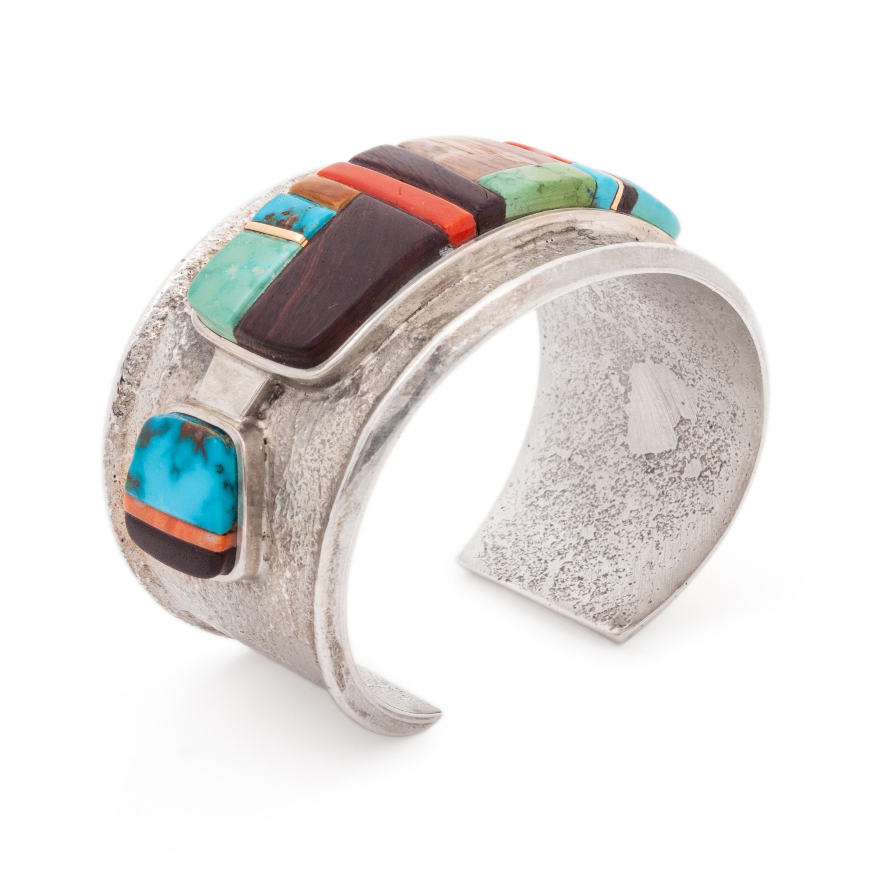 Tufa Cast Silver Cuff Bracelet, with Cobblestone Inlay