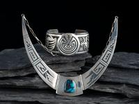 Hopi Silver Overlay Choker Necklace and Cuff Bracelet