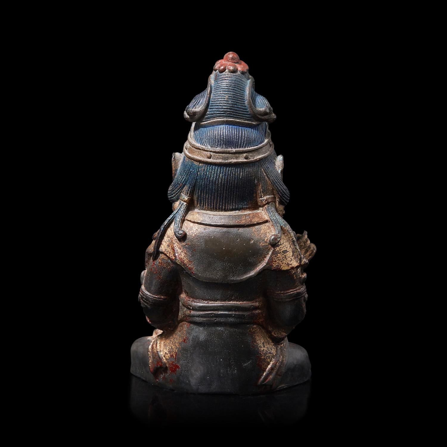 A Korean Polychrome Painted and Turquoise Inset Bronze Figure of a Bodhisattva, Joseon Period, Early 17th Century 十七世紀朝鮮王朝 銅嵌寳坐佛