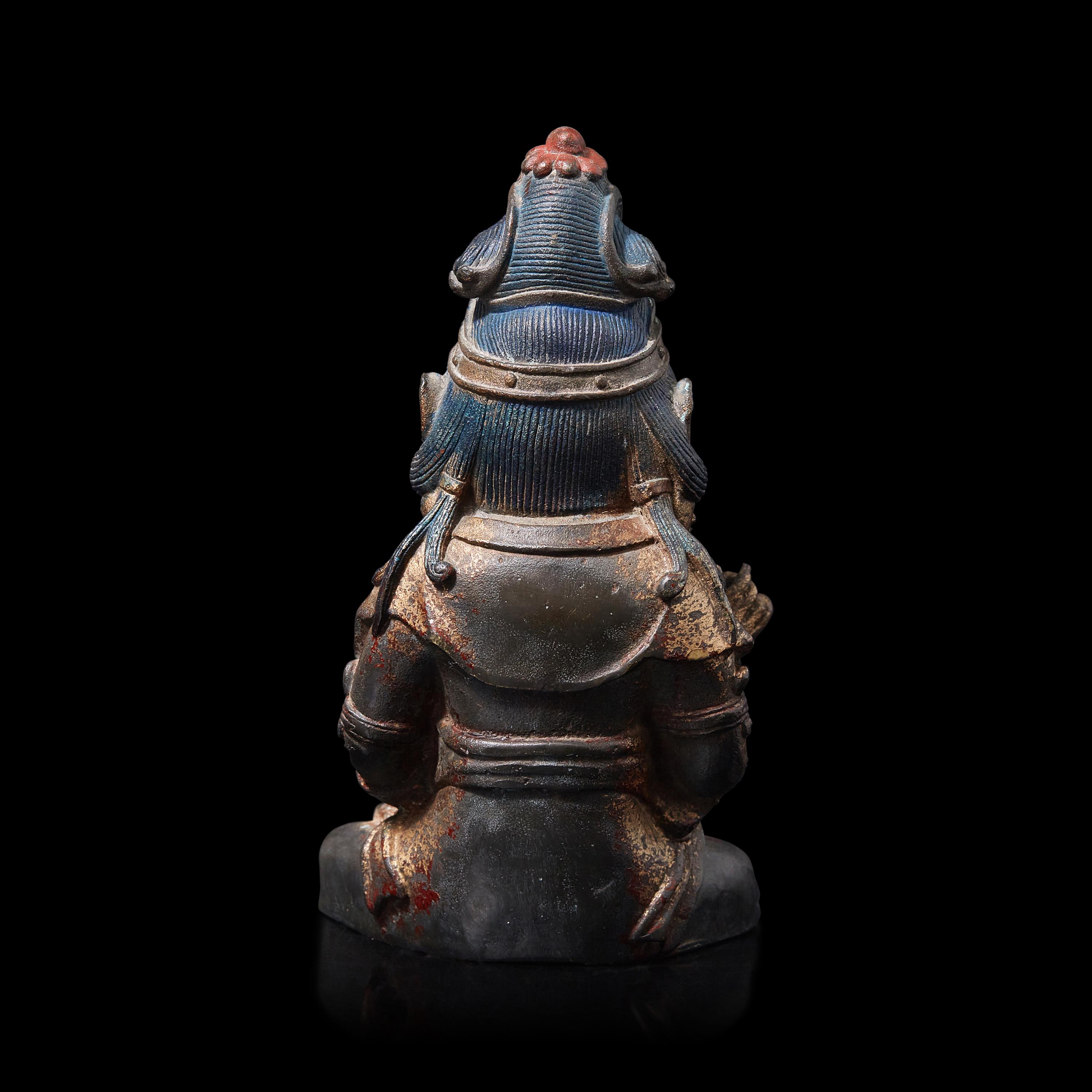 A Korean Polychrome Painted and Turquoise Inset Bronze Figure of a Bodhisattva, Joseon Period, Early 17th Century 十七世紀朝鮮王朝 銅嵌寳坐佛