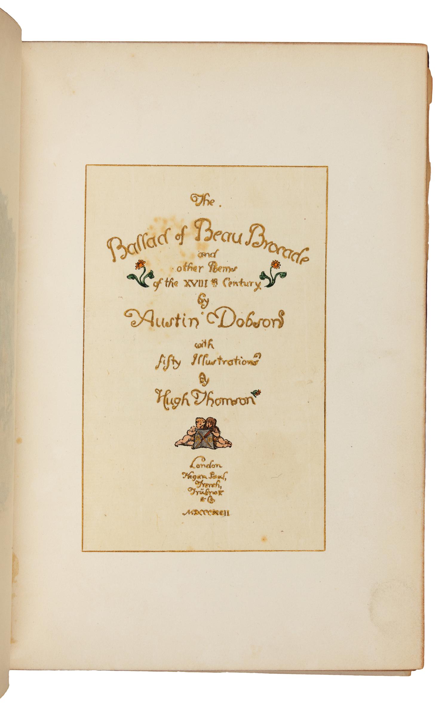 [THOMSON, Hugh (1860-1920), illustrator]. DOBSON, Austin (1840-1921). The Ballad of Beau Brocade. London: Kegan Paul, Trench, Trubner & Co., Ltd., 1892.