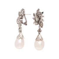 CULTURED SOUTH SEA PEARL AND DIAMOND EARCLIPS