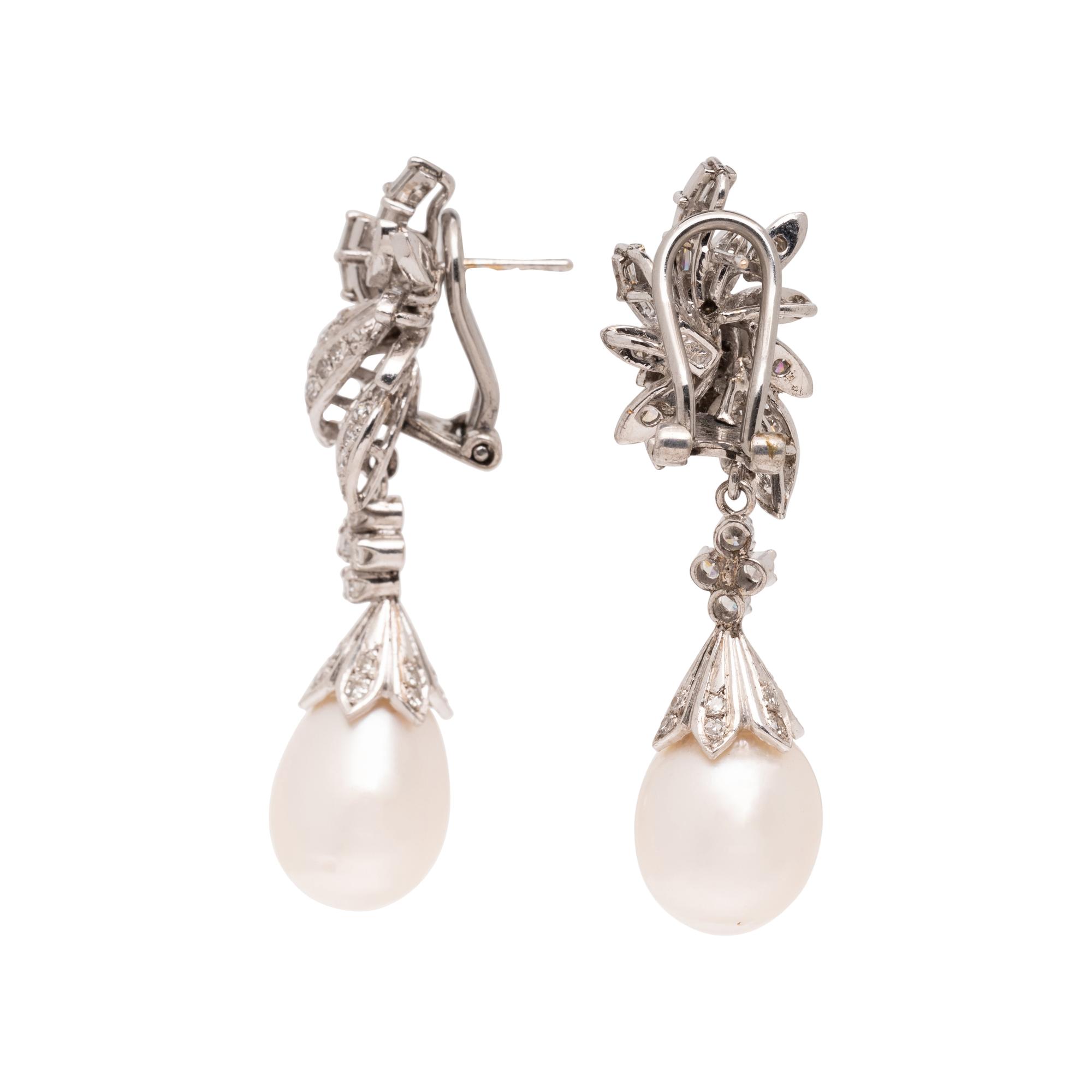 CULTURED SOUTH SEA PEARL AND DIAMOND EARCLIPS