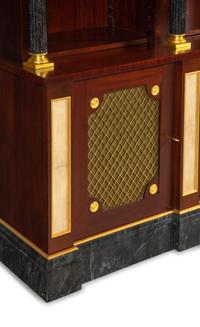 APPROVED FOR DONATION A Neoclassical Style Gilt Metal Mounted Mahogany and Faux Marble Illuminated Bookcase